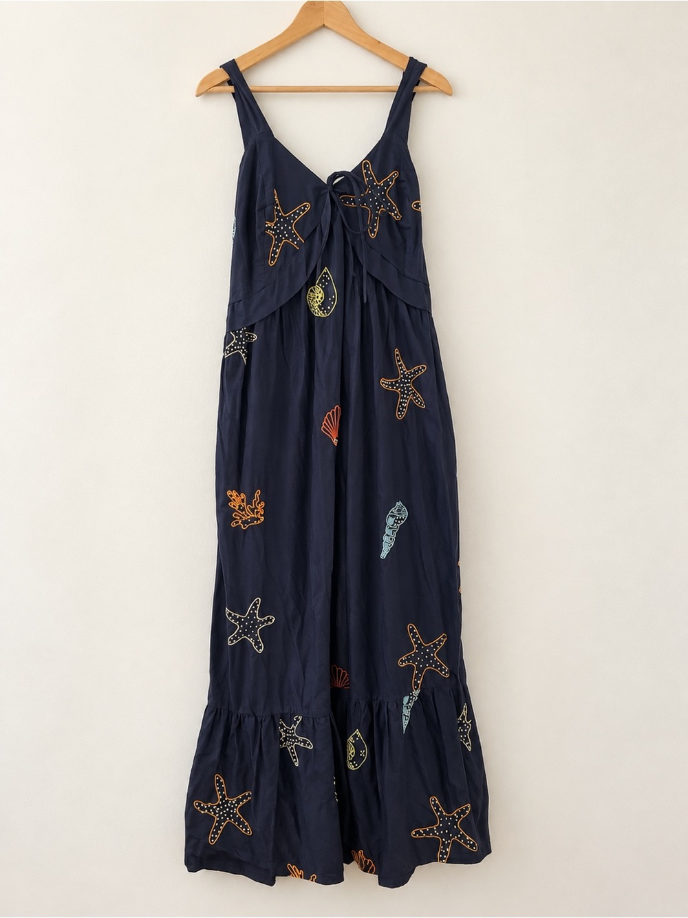 CIEBON Navy Starfish Embroidered Maxi Dress, Size Medium, New With Tags